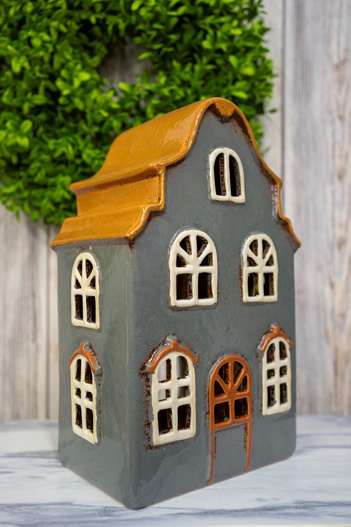 Domek Holenderski na T-light szary z brązowym dachem