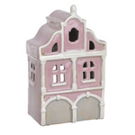 Domek T-light ceramika dwie bramy róż i beż lampion świecznik