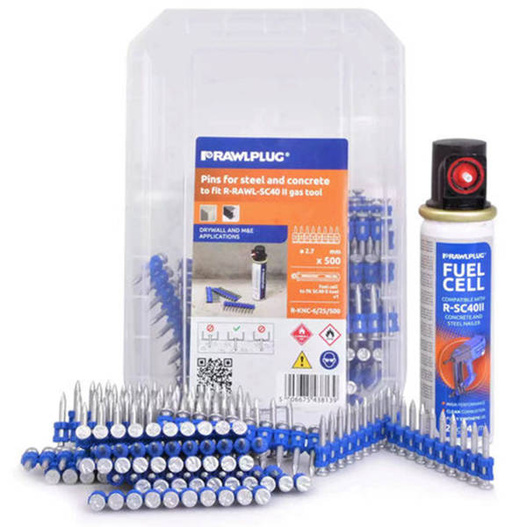 Gwoździe do betonu 22mm 500szt+gaz Rawlplug