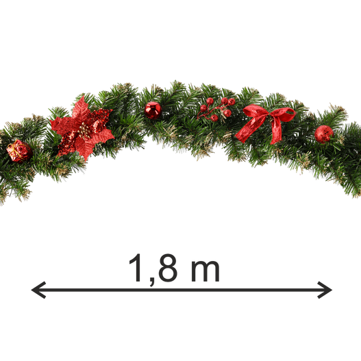 Girlanda świerkowa z czerwonymi dekoracjami 180cm