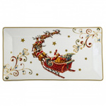 Patera prostokątna Mikołaj w saniach złote ranty 25,5x14cm