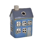 Domek T-light ceramika niebieski z szarym daszkiem lampion świecznik