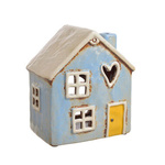 Domek T-light ceramika niebieski z kremowym dachem lampion świecznik