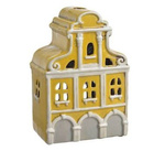 Domek Holenderski na T-light ceramika żółty trzy bramy lampion świecznik 20,5 cm