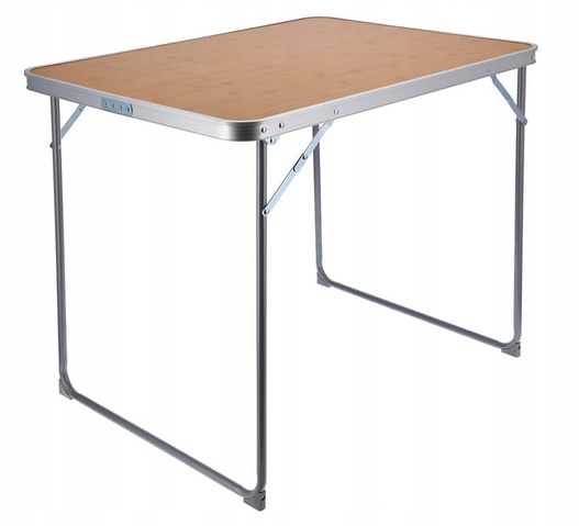 Stół turystyczny składany 80x60x70cm brązowy blat, nogi aluminuim