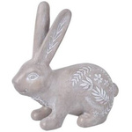 Figurka Zajączek szary, bielony w kwiaty 21,5x10,5x23cm
