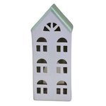 Domek ceramiczny biały na t-light miętowy dach 3 piętrowy lampion świecznik 21cm