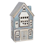 Domek T-light ceramika jasnoniebieski i szary dach lampion świecznik