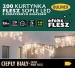 Kurtyna sople 200LED białe ciepłe 9,6m z fleszem