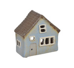 Domek Holenderski na T-light niebieski, brązowy dach lampion świecznik 12 cm