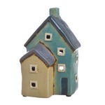 Domek T-light ceramika podwójny beż/grafit/niebieski lampion świecznik