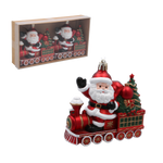 Bombki Mikołaj na ciuchci czerwono-zielone 2sztuki 10cm w pudełku