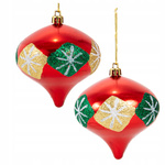 Bombka blister 2sztuki Bączek czerwony, zielono-złota krata 7,5cm