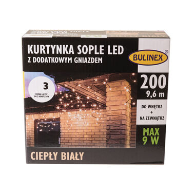 Kurtyna 200LED 9,6m biały ciepły gniazdo zewnątrz