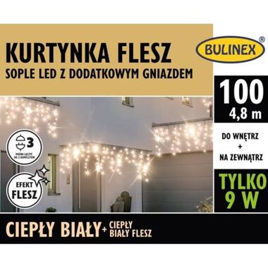 Kurtyna sople 100LED białe ciepłe 4,8m z fleszem