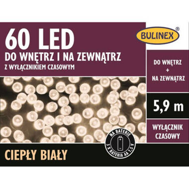 Lampki na baterie 60LED białe ciepłe wyłącznik