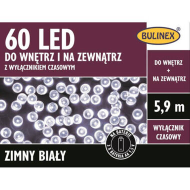 Lampki na baterie 60LED białe zimne z wyłącznikiem