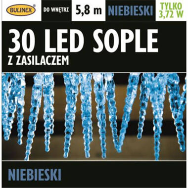 Lampki sople 30LED niebieskie 5,8m