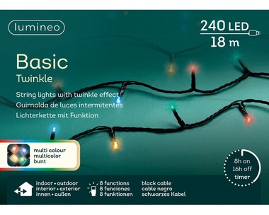 Lampki zewnętrzne 240led 18m czarny/ multikolor Flesz 8funkcji