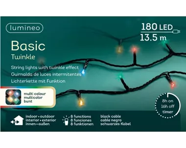 Lampki zewnętrzne180led 13,5m czarny/ multicolor Flesz 8funkcji