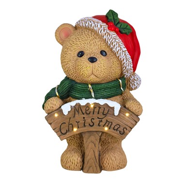 Miś ceramiczny z tabliczką "MERRY CHRISTMAS" LED 38 cm