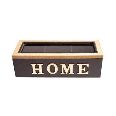 Pudełko drewniane czarne "Home" z 3 przegrodami 23cm