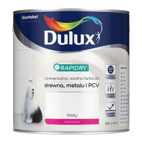 Farba do drewna i metalu Dulux Rapidry biała 2.5L