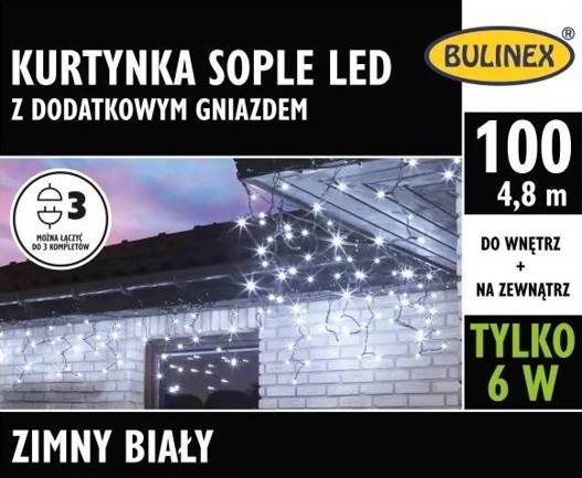 Kurtyna sople 100LED 4,8m biały zimny zewnętrzne