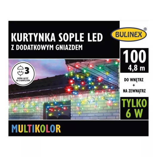 Kurtyna sople 100LED 4,8m wielokolorowa zewnętrzne