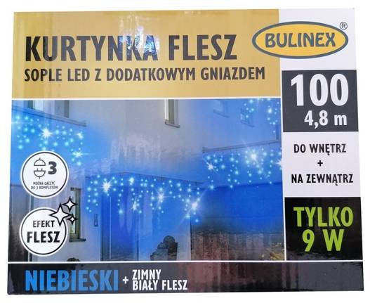 Kurtyna sople 100LED niebieskie 4,8m z fleszem