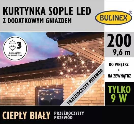 Kurtyna sople 200 LED biały ciepły zewnętrzna