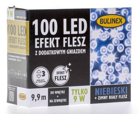 Lampki zewnętrzne 100LED niebieskie Flesz