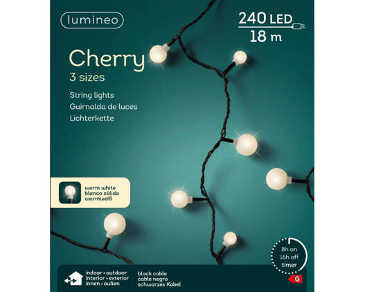 Lampki zewnętrzne/wewnętrzne Cherry 240Led 18m czarny/ ciepły biały