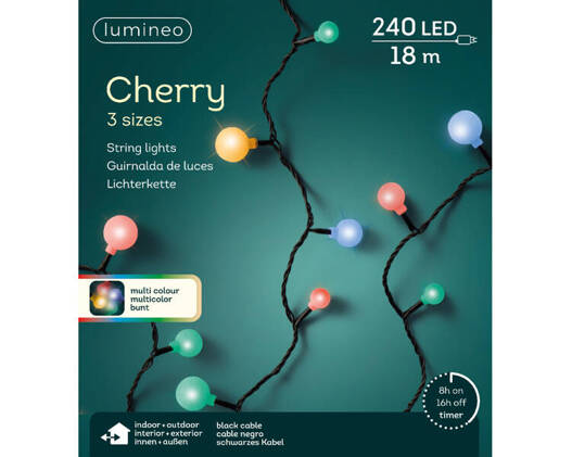 Lampki zewnętrzne/wewnętrzne Cherry 240Led 18m czarny/ multicolor