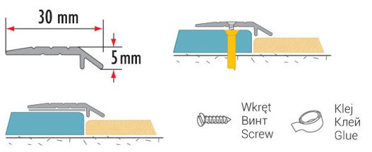 Listwa ochronna skośna 90cm Srebrna 30mm Cezar