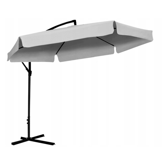 Parasol ogrodowy szary, z LED i pokrowcem Śr: 300cm