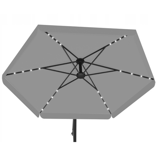 Parasol ogrodowy szary, z LED i pokrowcem Śr: 300cm