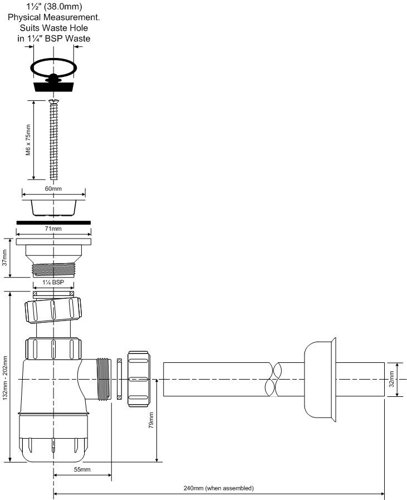 Syfon umywalkowy butelkowy niski 1.1/4 x32mm