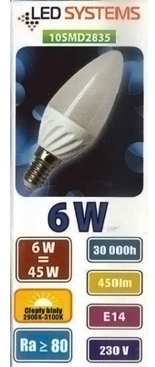 Żarówka LED 6W Świeczka 6500k E14 Oszczędna